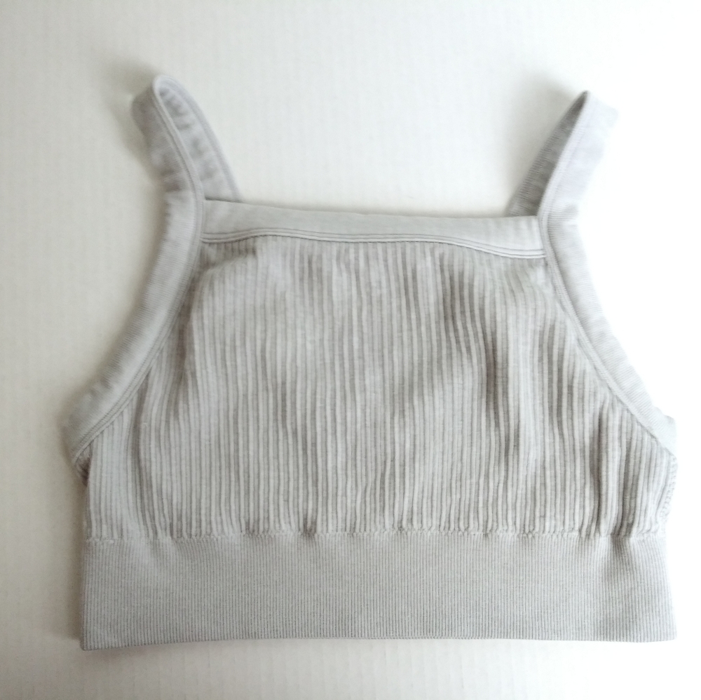 aerie  Ribbed Seamless High Neck Longline Bralette Crop Top Size L/G Grey